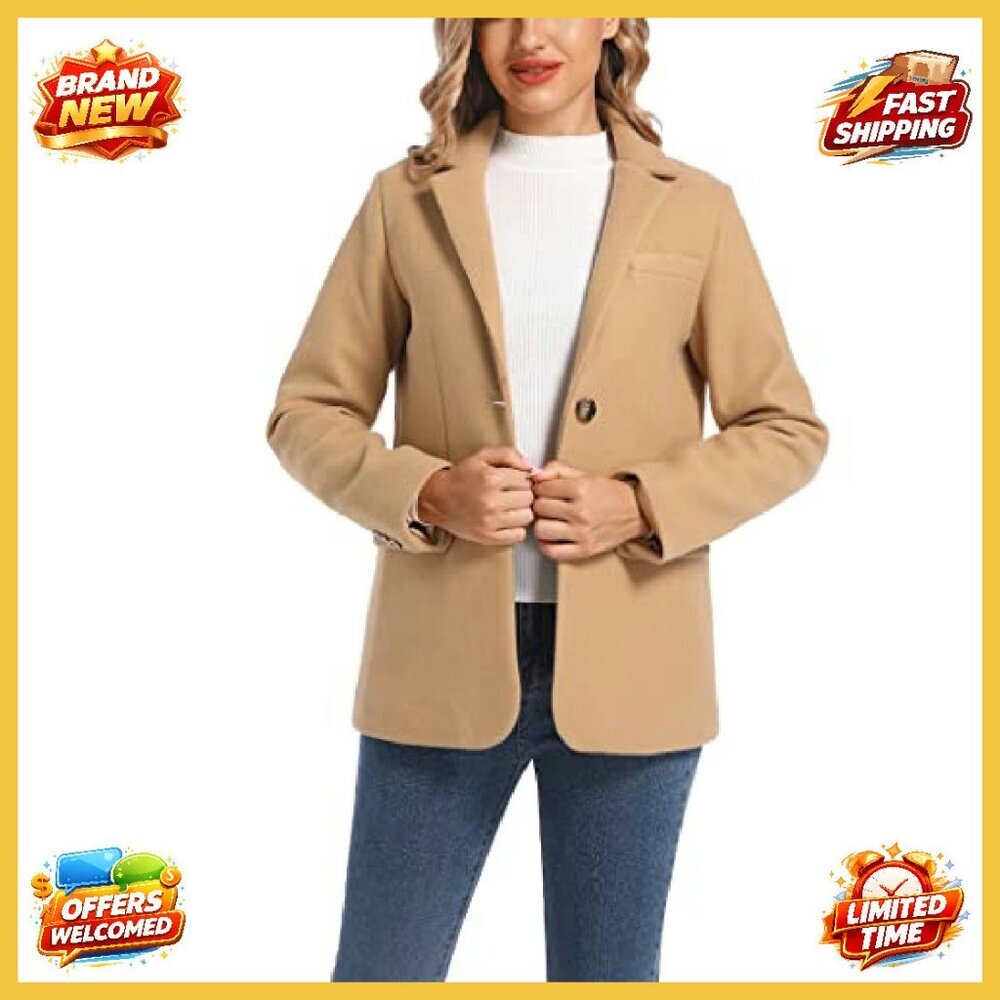 Wool Blend Blazer Notch Lapel Two Button Business Casual Chic Classic - Picture 3 of 6